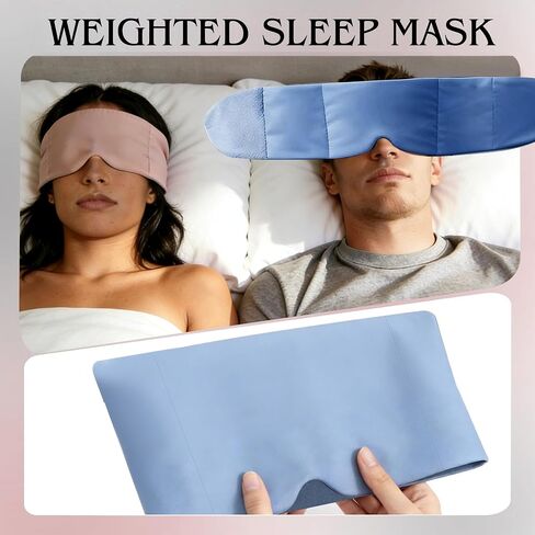 Weighted Sleep Mask for Side Sleepers, 100% Blackout Eye Mask for Sleeping with Adjustable Strap, Dual-Sided Cooling Silk & Warm Cotton Blindfold, Zero Pressure Eye Cover for Travel, Nap & Yoga in Kuwait