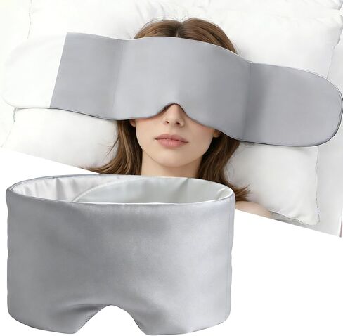 Weighted Sleep Mask for Side Sleepers, 100% Blackout Eye Mask for Sleeping with Adjustable Strap, Dual-Sided Cooling Silk & Warm Cotton Blindfold, Zero Pressure Eye Cover for Travel, Nap & Yoga in Kuwait