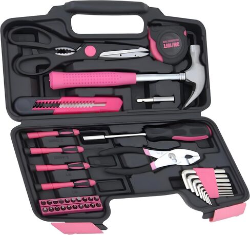 39-Piece Household Tools Kit - Portable and Essential Repair Set Ideal for Women, College Students, Home Use & More (39p-Pink) in Saudi Arabia