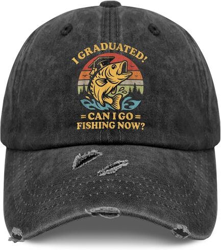 I Graduated Can I Go Fishing Now Hats for Son Cool Washed Distressed Baseball in Kuwait