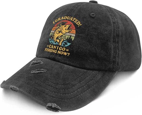 I Graduated Can I Go Fishing Now Hats for Son Cool Washed Distressed Baseball in Kuwait