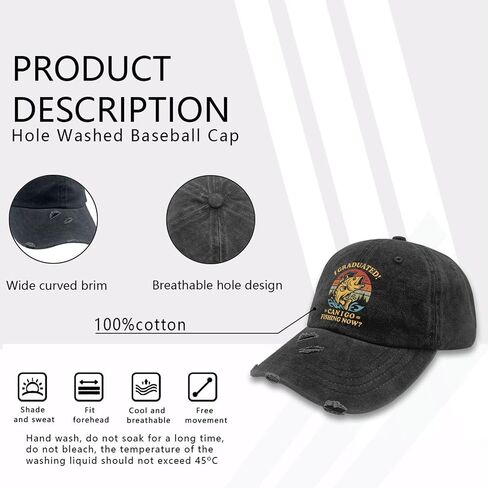 I Graduated Can I Go Fishing Now Hats for Son Cool Washed Distressed Baseball in Kuwait