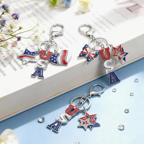 3PCS 4th of July Keychain Set, Patriotic USA Keychains with American Flag Star Heart Charms, Independence Day Key Rings for Women Girls Bags Purse Accessories in Saudi Arabia