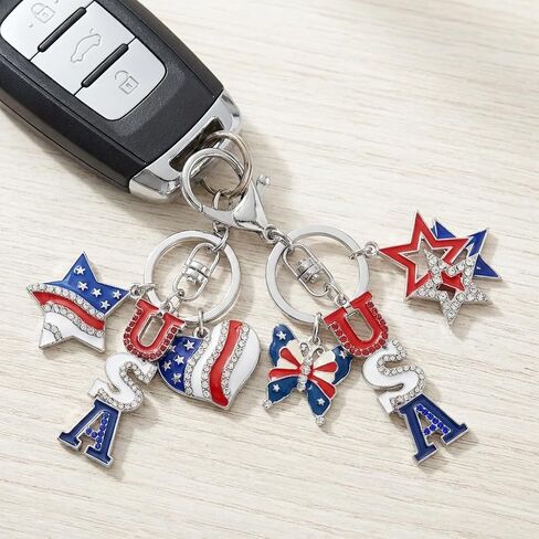 3PCS 4th of July Keychain Set, Patriotic USA Keychains with American Flag Star Heart Charms, Independence Day Key Rings for Women Girls Bags Purse Accessories in Saudi Arabia