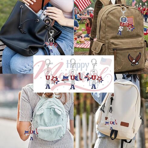 3PCS 4th of July Keychain Set, Patriotic USA Keychains with American Flag Star Heart Charms, Independence Day Key Rings for Women Girls Bags Purse Accessories in Saudi Arabia
