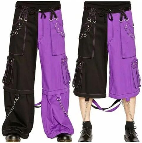 Gothic Threads Men's Gothic Bondage Alternative Punk Rock Transformer Trouser Purple Baggy Pants with Zip-Off Shorts in Kuwait