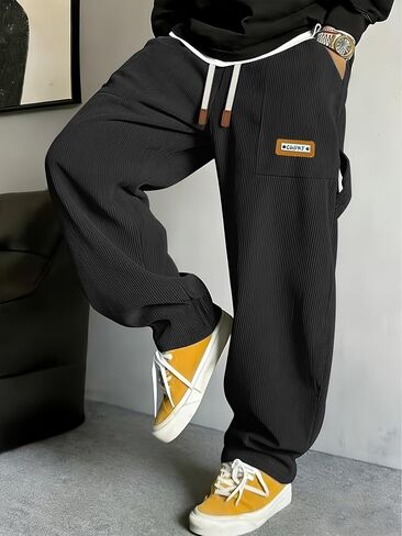 Men's Casual Cargo Corduroy Pants Solid Elastic Waist Drawstring Baggy Loose Fit Sweatpants in Kuwait