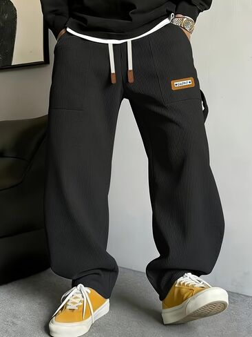 Men's Casual Cargo Corduroy Pants Solid Elastic Waist Drawstring Baggy Loose Fit Sweatpants in Kuwait