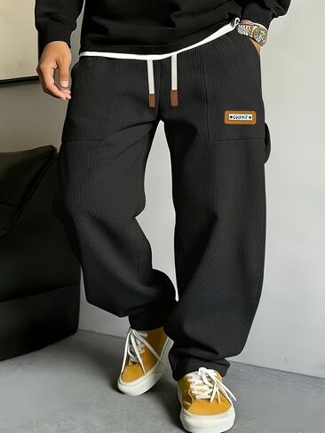 Men's Casual Cargo Corduroy Pants Solid Elastic Waist Drawstring Baggy Loose Fit Sweatpants in Kuwait