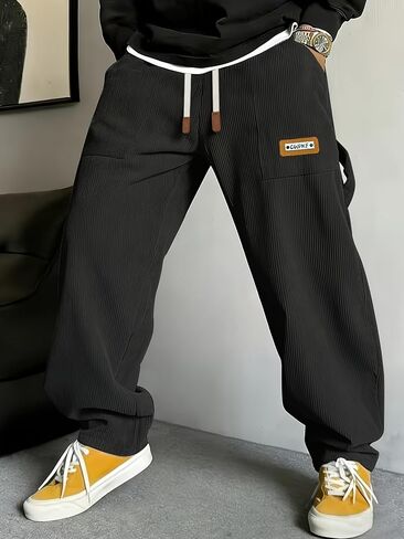 Men's Casual Cargo Corduroy Pants Solid Elastic Waist Drawstring Baggy Loose Fit Sweatpants in Kuwait