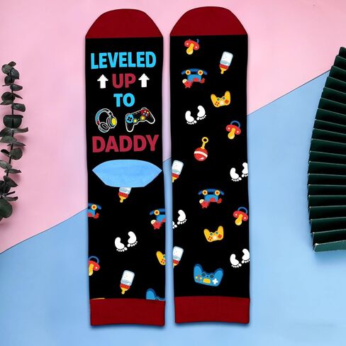 2026 Leveled up to Dad Socks for Gamer Husband Boyfriend Promoted to Dad, First Time Daddy Gifts for New Dad from Wife Pregnancy Announcement,Cool Father's Day for Expecting Daddy Birthday Christmas in Saudi Arabia