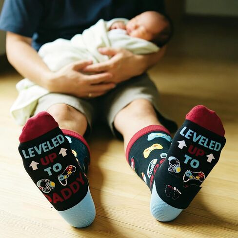 2026 Leveled up to Dad Socks for Gamer Husband Boyfriend Promoted to Dad, First Time Daddy Gifts for New Dad from Wife Pregnancy Announcement,Cool Father's Day for Expecting Daddy Birthday Christmas in Saudi Arabia