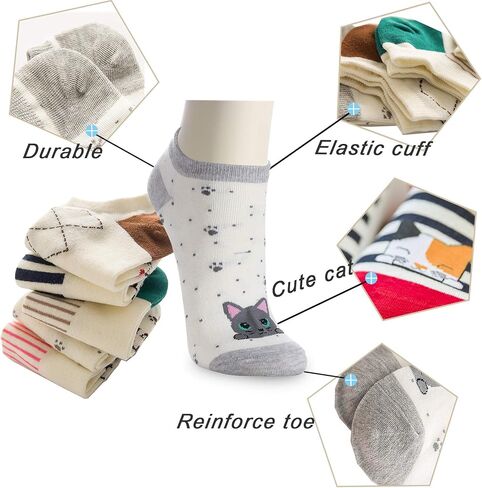 10 Pairs Cat Socks for Women- Cute Cotton Funny Animal Ankle Socks Low Cut Sock for Cat Lovers in Saudi Arabia