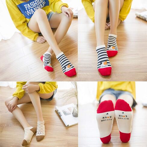 10 Pairs Cat Socks for Women- Cute Cotton Funny Animal Ankle Socks Low Cut Sock for Cat Lovers in Saudi Arabia