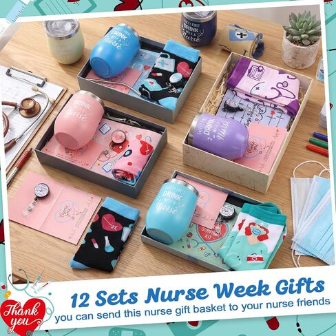 Tioncy 60 Pcs Nurses Week Gifts Bulk 2026 for Women Include 12 oz Stainless Steel Tumbler Cosmetic Bags Badge Reel Novelty Socks Nursing Appreciation Gift for Nurses Graduates(Fashion) in Kuwait
