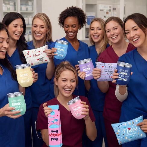 Tioncy 60 Pcs Nurses Week Gifts Bulk 2026 for Women Include 12 oz Stainless Steel Tumbler Cosmetic Bags Badge Reel Novelty Socks Nursing Appreciation Gift for Nurses Graduates(Fashion) in Kuwait