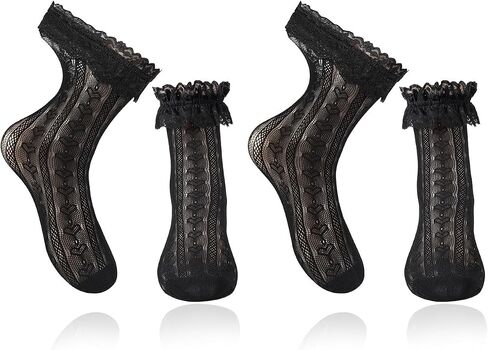 Sheer Ruffle Socks Womens Heart Pattern Mesh Socks with Lace Cuff, Cute Frilly Sock for Skirts and Dresses in Saudi Arabia