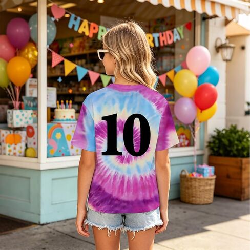 GLIGLITTR Peace Out Single Digits I'm 10 Tie Dye Birthday Girl Shirt 10th Birthday Girls Tee Cute Short Sleeve Summer Outfits in Kuwait