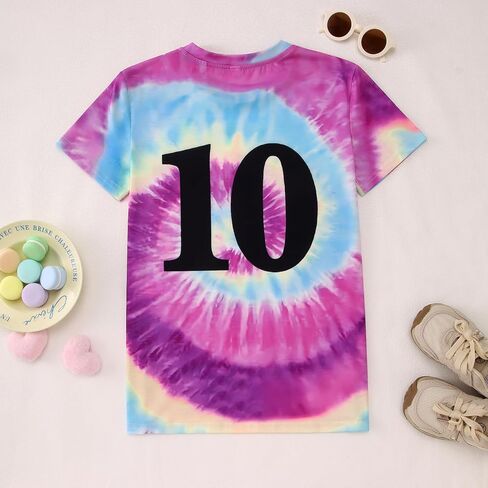 GLIGLITTR Peace Out Single Digits I'm 10 Tie Dye Birthday Girl Shirt 10th Birthday Girls Tee Cute Short Sleeve Summer Outfits in Kuwait