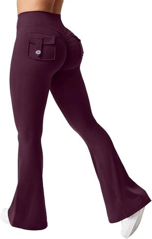 Yuerlian Flare Leggings with Pockets for Women Scrunch Workout Leggings Butt Lifting Gym Yoga Pants in Saudi Arabia