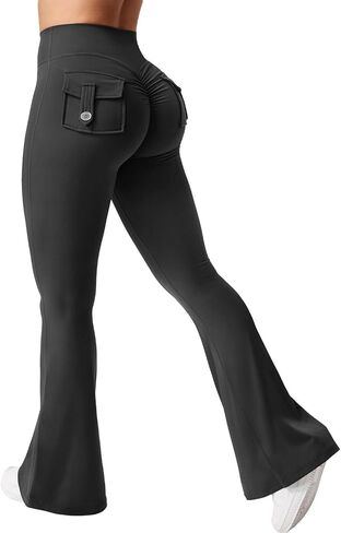 Yuerlian Flare Leggings with Pockets for Women Scrunch Workout Leggings Butt Lifting Gym Yoga Pants in Saudi Arabia