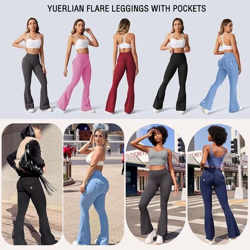 Yuerlian Flare Leggings with Pockets for Women Scrunch Workout Leggings Butt Lifting Gym Yoga Pants in Saudi Arabia