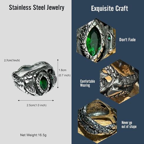 bahamut Mens Aragorn Rings of Barahir,Green Gemstone,Double Snake Ring, Ring of the King,LOTR Cosplay Jewelry in Saudi Arabia