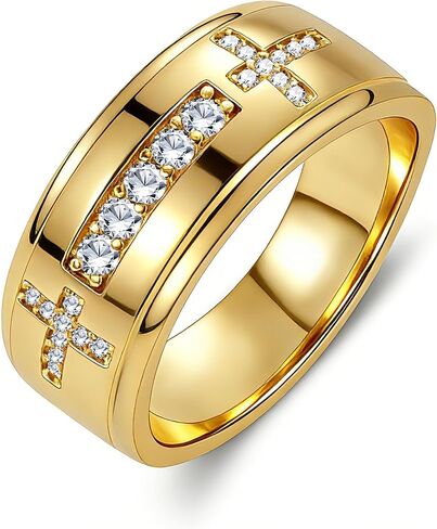 Father Day Gifts for Husband, Mens Wedding Band Non Tarnish Gold Rings Father in Law Gifts Dad Birthday Gift Graduation Gift for Son Eternity Anniversary Engagement Size 7-14 in Saudi Arabia