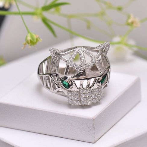 Panther Head Ring for Men & Women, 925 Sterling Silver Animal Statement Ring with Green Stone Eyes, Geometric Leopard Face CZ Pave Ring, Bold Luxury Jewelry Gift, Size (5-12) in Saudi Arabia