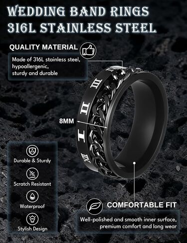 Giovanchi 20PCS Stainless Steel Fidget Rings for Men Women Non Tarnish - Anxiety Relief Smooth Black Spinner Ring Set Mens Wedding Band Daily Engagement Promise Rings Jewelry Gift Comfort Fit Size 7-13 in Saudi Arabia