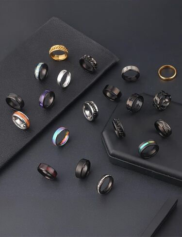 Giovanchi 20PCS Stainless Steel Fidget Rings for Men Women Non Tarnish - Anxiety Relief Smooth Black Spinner Ring Set Mens Wedding Band Daily Engagement Promise Rings Jewelry Gift Comfort Fit Size 7-13 in Saudi Arabia