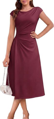 Kikibell Semi Formal Dresses for Women Dressy Casual Ruched Waist A-Line Midi Dress Wedding Guest Work Cocktail Party Outfits in Saudi Arabia