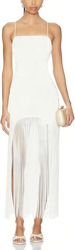 ALENDA DANMOS Women Fringe Bodycon Maxi Dress Spaghetti Strap Cocktail Party Dress Long Tassel Club Dress 528 in Saudi Arabia