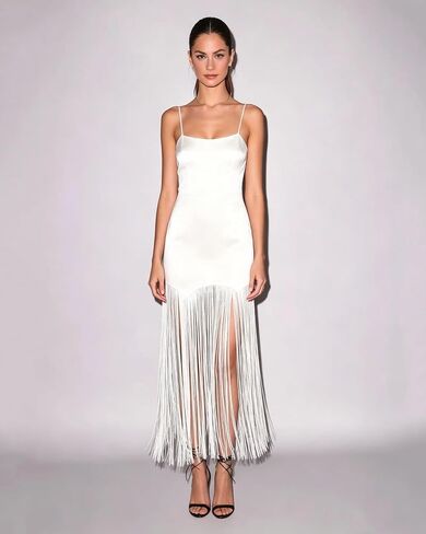 ALENDA DANMOS Women Fringe Bodycon Maxi Dress Spaghetti Strap Cocktail Party Dress Long Tassel Club Dress 528 in Saudi Arabia