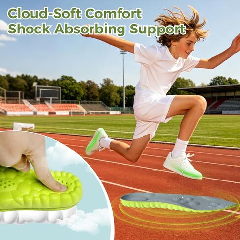 Kids Insoles for Sneakers and Shoes, Memory Foam Insoles with Shock Absorption, Cushioning Shoe Inserts for Boys and Girls, Soft Arch Insoles with Bonus Emergency ID Card in Saudi Arabia
