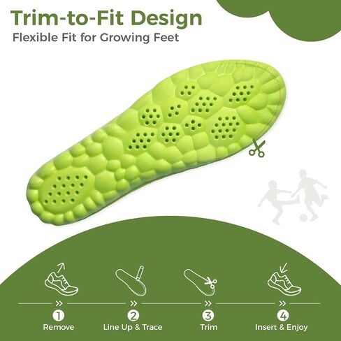 Kids Insoles for Sneakers and Shoes, Memory Foam Insoles with Shock Absorption, Cushioning Shoe Inserts for Boys and Girls, Soft Arch Insoles with Bonus Emergency ID Card in Saudi Arabia