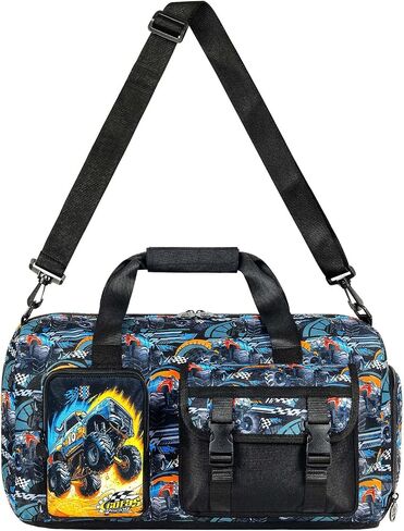 Kids Duffle Bag, Boys Travel Overnight Bag for Toddlers, Truck Weekender Gym Sports Duffel with Shoe Compartment (Black) in Saudi Arabia