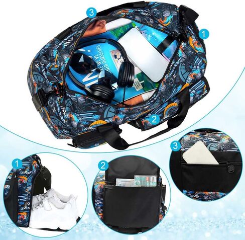 Kids Duffle Bag, Boys Travel Overnight Bag for Toddlers, Truck Weekender Gym Sports Duffel with Shoe Compartment (Black) in Saudi Arabia