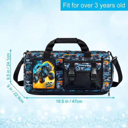Kids Duffle Bag, Boys Travel Overnight Bag for Toddlers, Truck Weekender Gym Sports Duffel with Shoe Compartment (Black) in Saudi Arabia
