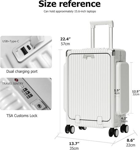 feilario 20in Aluminum Frame PC Carry On Luggage Tri-Zone Access Hard Shell Brake Wheels Suitcase with Cup Holder, Phone Holder, TSA Approved Lock (Black, 20") in Saudi Arabia