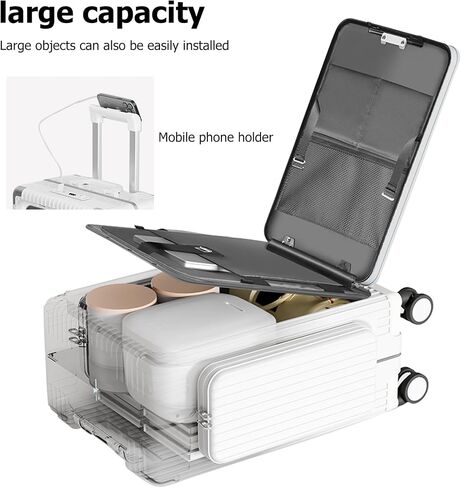 feilario 20in Aluminum Frame PC Carry On Luggage Tri-Zone Access Hard Shell Brake Wheels Suitcase with Cup Holder, Phone Holder, TSA Approved Lock (Black, 20") in Saudi Arabia