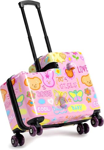 smilesun 20" Ride-On Suitcase for Kids, Cute Pattern, Lightweight Hardshell Carry-On Luggage with Double Spinner Wheels, TSA Lock for Boys & Girls（Green） in Kuwait