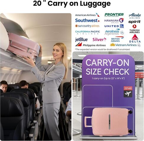20 Inch Carry-On Luggage Airline Approved,Hardshell Suitcases with Spinner Wheels and TSA LOCK,Expandable 20%,Lightweight Rolling Suitcases for Men/Women（Pink,20in） in Saudi Arabia