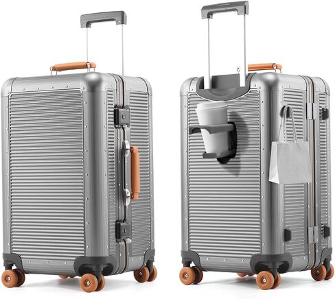 20Inch Carry on Luggage with Wheels, Gold Zipperless Hard Shell Suitcases with Leather handle, Aluminum+PC Airline Approved Carry on Luggage with Cup Holder, Hook, TSA Lock in Kuwait