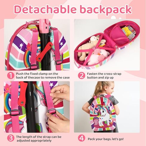 3-in-1 Ride-On Scooter Suitcase, Hardside Ride On Suitcase For Kids Ages 4-15 with LED Light-Up Wheels, Retractable Handle, Foldable & Detachable Scooter Travel Trolley Ride On Luggage-Pink in Saudi Arabia