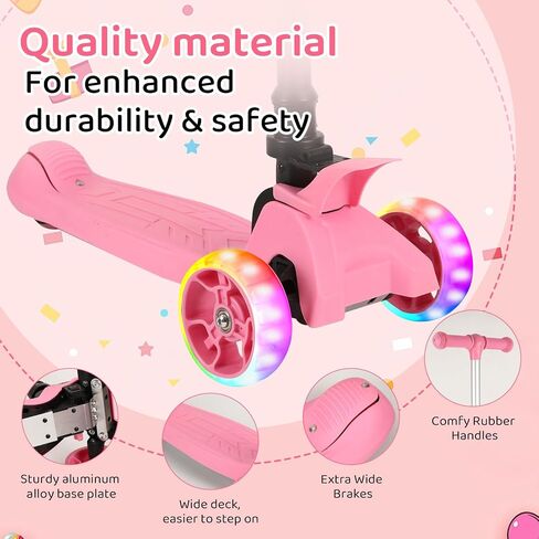 3-in-1 Ride-On Scooter Suitcase, Hardside Ride On Suitcase For Kids Ages 4-15 with LED Light-Up Wheels, Retractable Handle, Foldable & Detachable Scooter Travel Trolley Ride On Luggage-Pink in Saudi Arabia