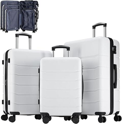 24 Inch Checked Luggage, Expandable Hardside Suitcase with Spinner Wheels and TSA Lock, Lightweight Hard Shell Rolling Luggage for Travel, Medium Travel Suitcase, Black in Saudi Arabia