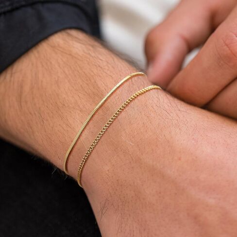 Moodear Trendy 7Inches Chain Men Bracelets Set - Thin 14K Gold Plated 2mm Snake Cuban Bracelet for Mens Dainty Jewelry Gifts in Saudi Arabia