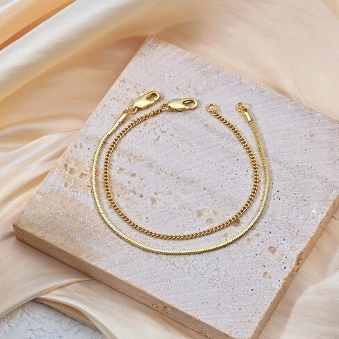Moodear Trendy 7Inches Chain Men Bracelets Set - Thin 14K Gold Plated 2mm Snake Cuban Bracelet for Mens Dainty Jewelry Gifts in Saudi Arabia