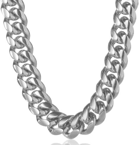 316L Stainless Steel Miami Cuban Link Chain 14K or White REAL Gold Plated Hip Hop Necklace or Bracelet 8mm-18mm for Men Women(Custom Box and Pouch Packing, Christmas Gift) in Saudi Arabia